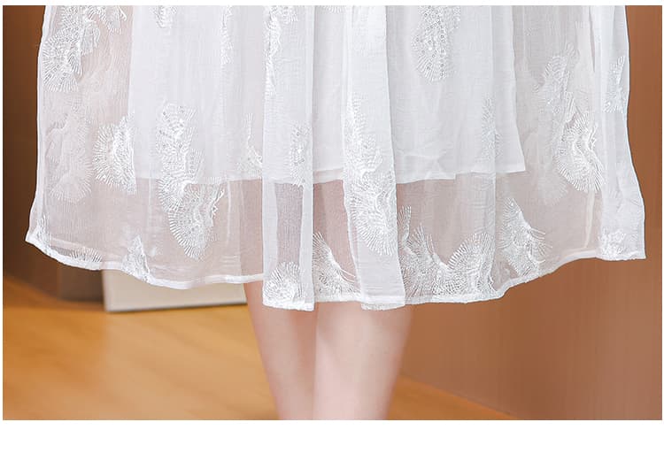 우아함 바람 품격 명문 여성 허리 수축 화이트 드레스 고급 센스 질감 무거운 작업 자수 조지사 여름 새로운 상세 이미지 24