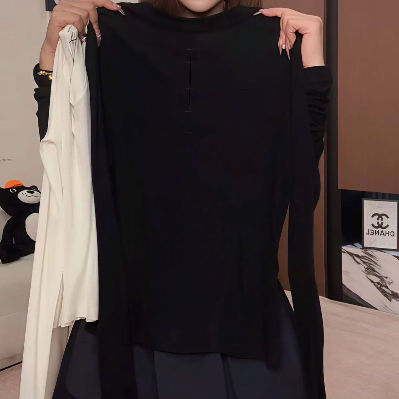 눈꽃 면 원본 것 주간 고양이 흔들어서 톤 품질 단색 뒤로 홀로우 아웃 u 칼라 얇은 스타일 다용도 긴팔 티셔츠 여성 이미지 2