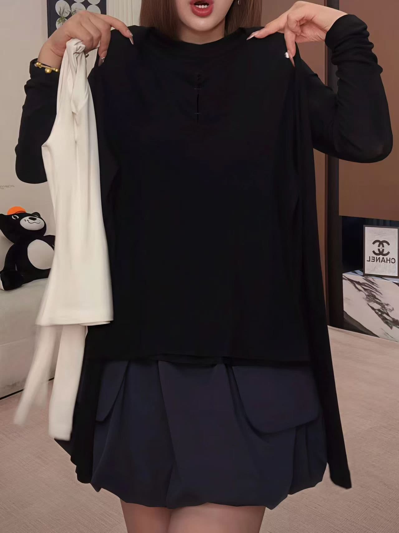 눈꽃 면 원본 것 주간 고양이 흔들어서 톤 품질 단색 뒤로 홀로우 아웃 u 칼라 얇은 스타일 다용도 긴팔 티셔츠 여성 상세 이미지 5