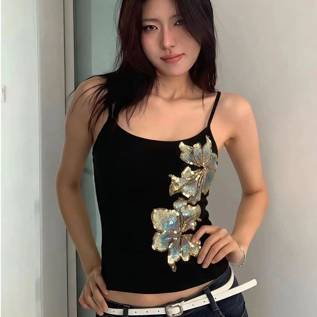40 순면 1 1 일 고양이 흔들어서 톤 품질 핫걸 캐미솔 작은 대중 프린트 몸매 가꾸기 외출용 맨위 이미지 3