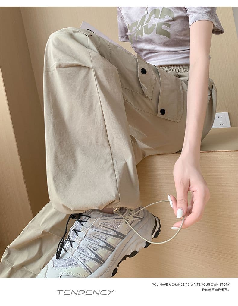 핑크색 아메리칸 속도 건조한 워크웨어 팬츠 여성 여름 얇은 스타일 조거 넓은 다리 운동 바지 얼음 실크 낙하산 병 바지 기타 가방 바지 상세 이미지 23