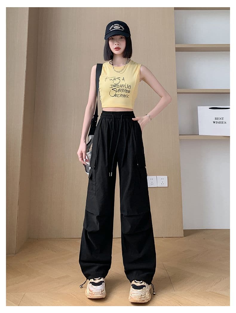 핑크색 아메리칸 속도 건조한 워크웨어 팬츠 여성 여름 얇은 스타일 조거 넓은 다리 운동 바지 얼음 실크 낙하산 병 바지 기타 가방 바지 상세 이미지 27