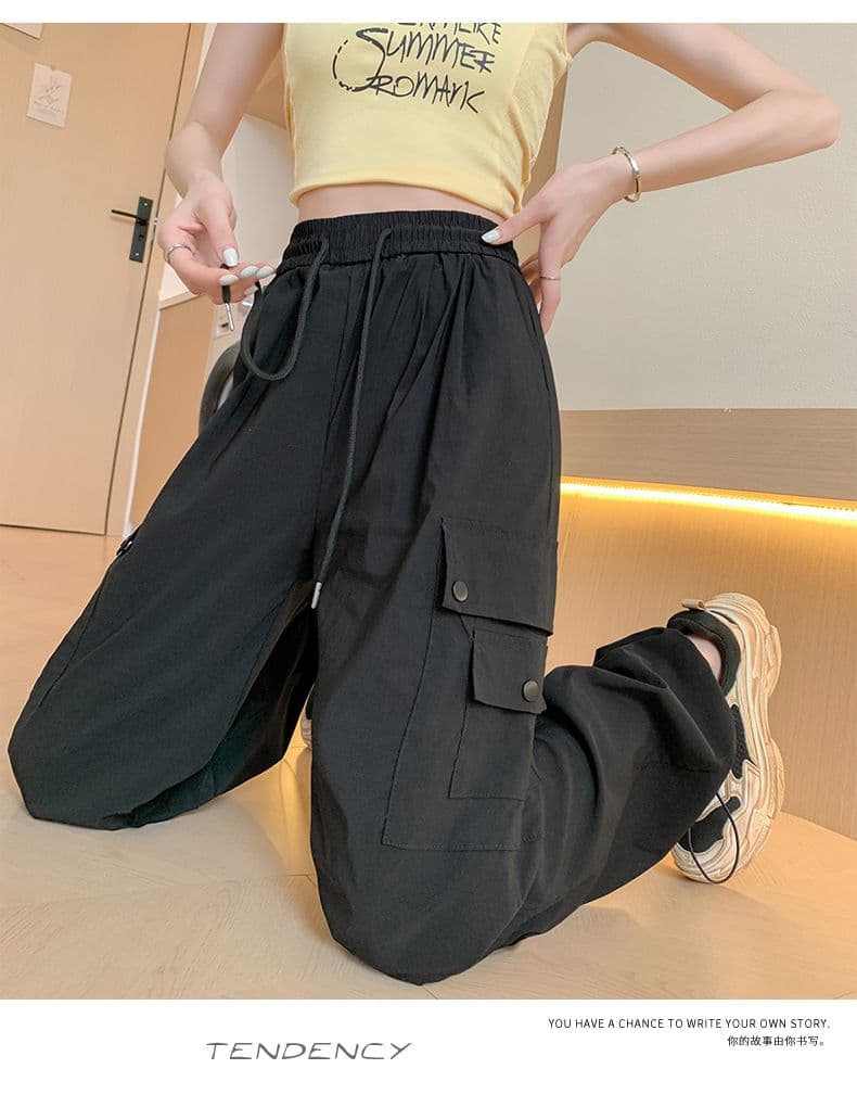 핑크색 아메리칸 속도 건조한 워크웨어 팬츠 여성 여름 얇은 스타일 조거 넓은 다리 운동 바지 얼음 실크 낙하산 병 바지 기타 가방 바지 상세 이미지 29