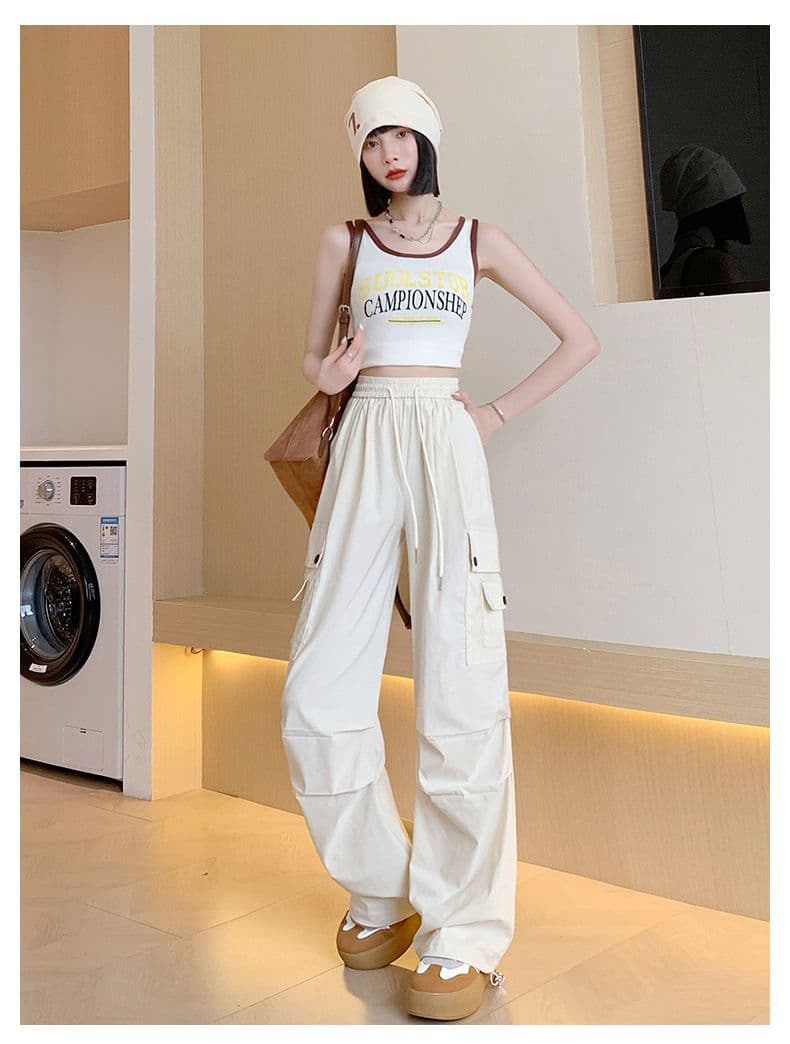 핑크색 아메리칸 속도 건조한 워크웨어 팬츠 여성 여름 얇은 스타일 조거 넓은 다리 운동 바지 얼음 실크 낙하산 병 바지 기타 가방 바지 상세 이미지 33