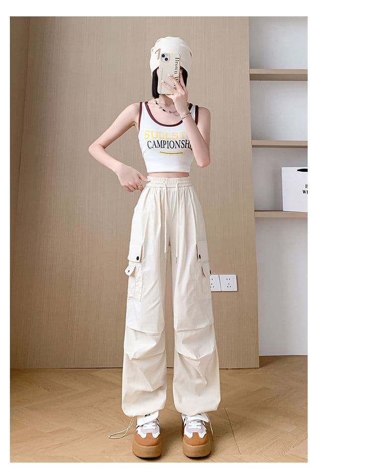 핑크색 아메리칸 속도 건조한 워크웨어 팬츠 여성 여름 얇은 스타일 조거 넓은 다리 운동 바지 얼음 실크 낙하산 병 바지 기타 가방 바지 상세 이미지 36