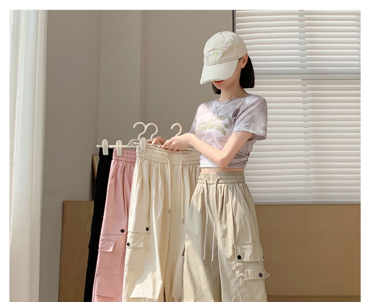 핑크색 아메리칸 속도 건조한 워크웨어 팬츠 여성 여름 얇은 스타일 조거 넓은 다리 운동 바지 얼음 실크 낙하산 병 바지 기타 가방 바지 상세 이미지 39