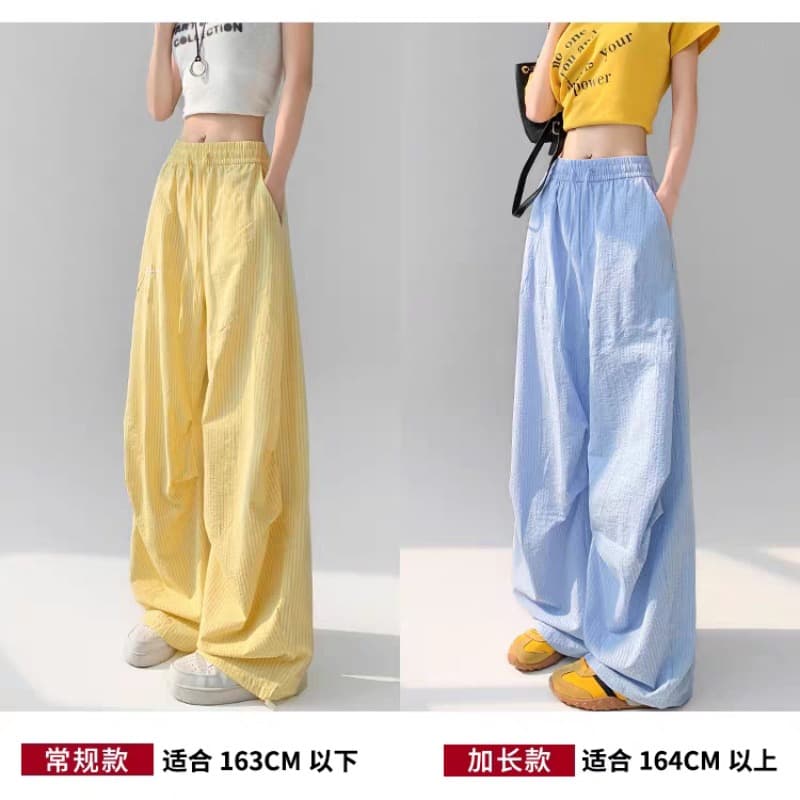 3 차원 허리 머리 원본 원단 그리고 솜씨 스트라이프 낙하산 병 워크웨어 팬츠 여성 여름 루즈핏 춤추기 스트레이트 캐주얼 바지 이미지 5