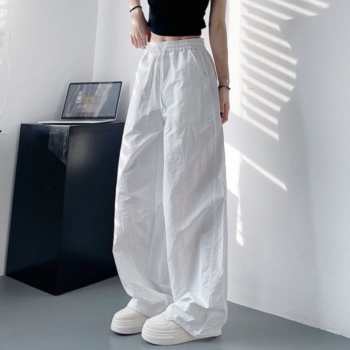 3 차원 허리 머리 원본 원단 캐주얼 와이드 레깅스 바지 슬림해 보이는 루즈핏 마이크로 Pleat 속도 건조한 하이웨이스트 도루 센스 바닥 청소 바지 이미지 2
