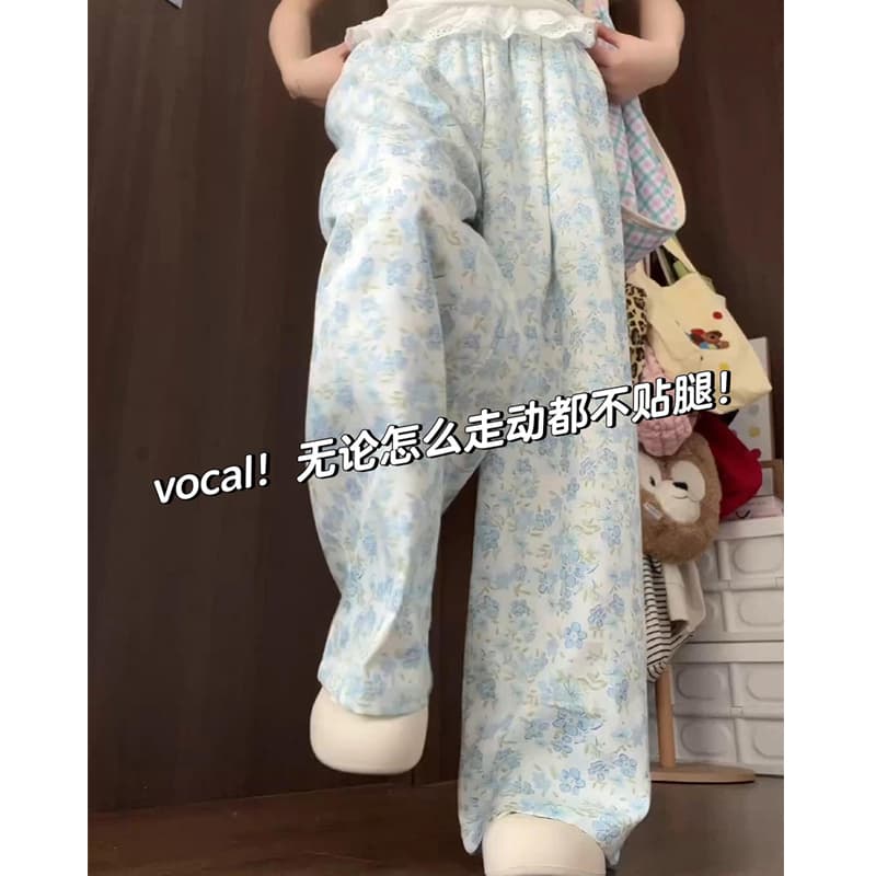 꽃무늬 와이드 레깅스 바지 여름 얇은 스타일 하이웨이스트 작은 키 루즈핏 캐주얼 스트레이트 슬림해 보이는 야마모토 바지 이미지 4