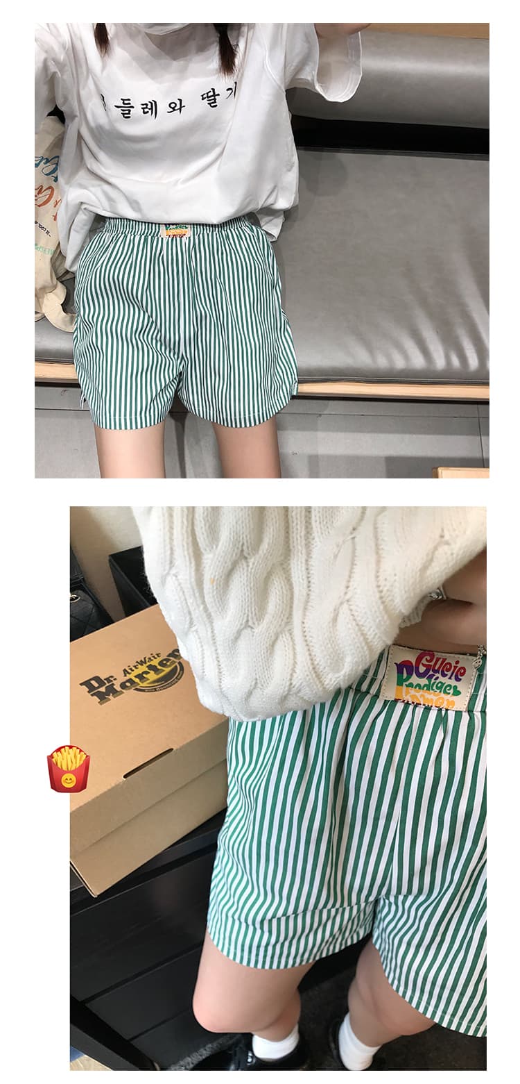 바지 있음 트임 스트라이프 캐주얼 반바지 여성 여름 루즈핏 하이웨이스트 슬림해 보이는 넓은 다리 운동 바지 상세 이미지 4