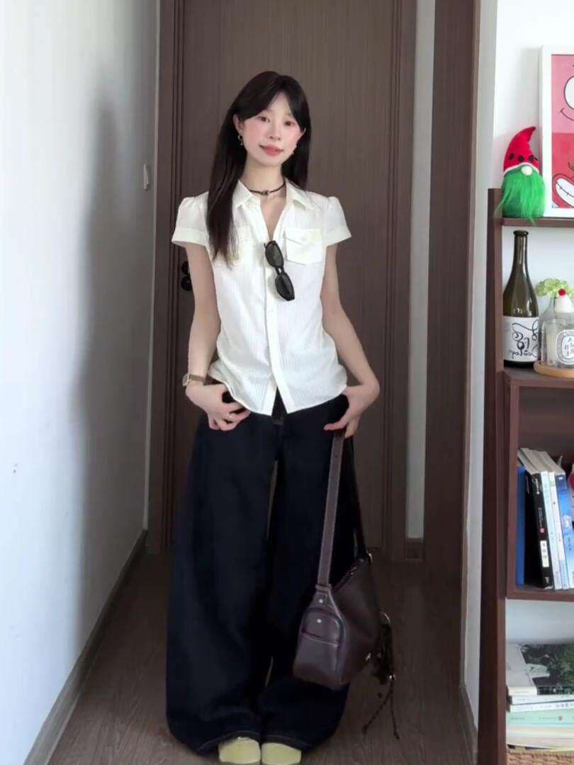 한 부서 미니멀리즘 폴로 칼라 반팔 여성 셔츠 여름 품격 몸매 가꾸기 슬림해 보이는 캐주얼 패션 맨위 이미지 4