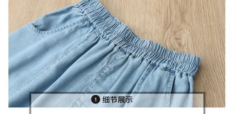 주간 실크 데님 스커트 여성 여름 새로운 얇은 빅 사이즈 반신 스커트 한국 스타일 루즈핏 슬림해 보이는 하이웨이스트 밴딩 한 마디 치마 상세 이미지 2