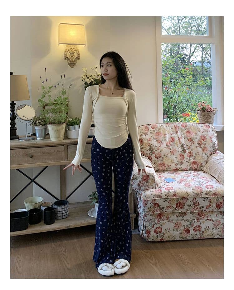 검정색 허리밴드 니트 캐주얼 바지 여성 새로운 느긋한 바람 여름 얇은 스타일 스트라이프 넓은 다리 마이크로 나팔 바지 상세 이미지 12