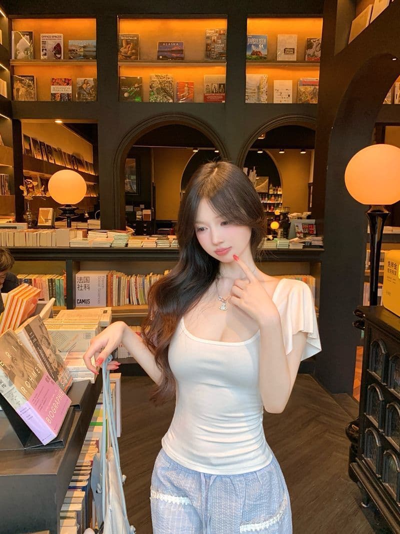 260 그램 사람들 면 순수한 욕망 화이트 u 칼라 반팔 티셔츠 여성 여름 2025 새로운 허리 수축 단색 핫걸 맨위 상세 이미지 8