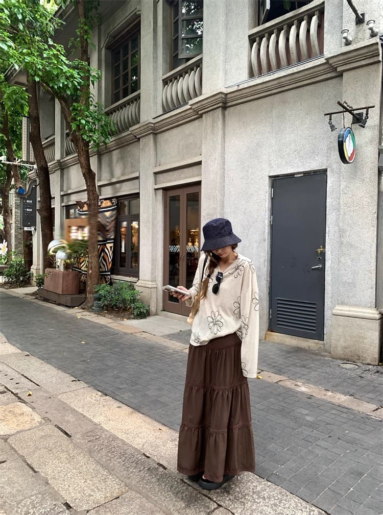 눈꽃 면 느긋한 바람 디자인 센스 꽃 루즈핏 자외선 차단 이른 가을 긴팔 티셔츠 프린트 여성 셔츠 블라우스 상세 이미지 20