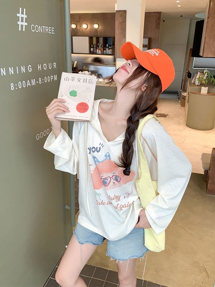 원본 원단 한 부서 착용 가져 가라. 후드 얇은 스타일 자외선 차단 긴팔 블라우스 여성 루즈핏 느긋한 에어컨 셔츠 티셔츠 맨위