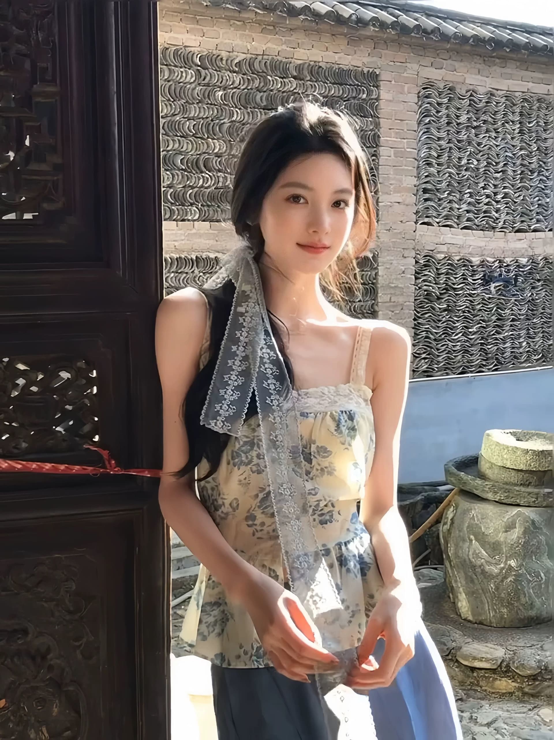 한 부서 꽃무늬 레이스 조각 캐미솔 여름 해변가 휴가 바람 허리 수축 슬림해 보이는 고유 한 아름다운 맨위 상세 이미지 11
