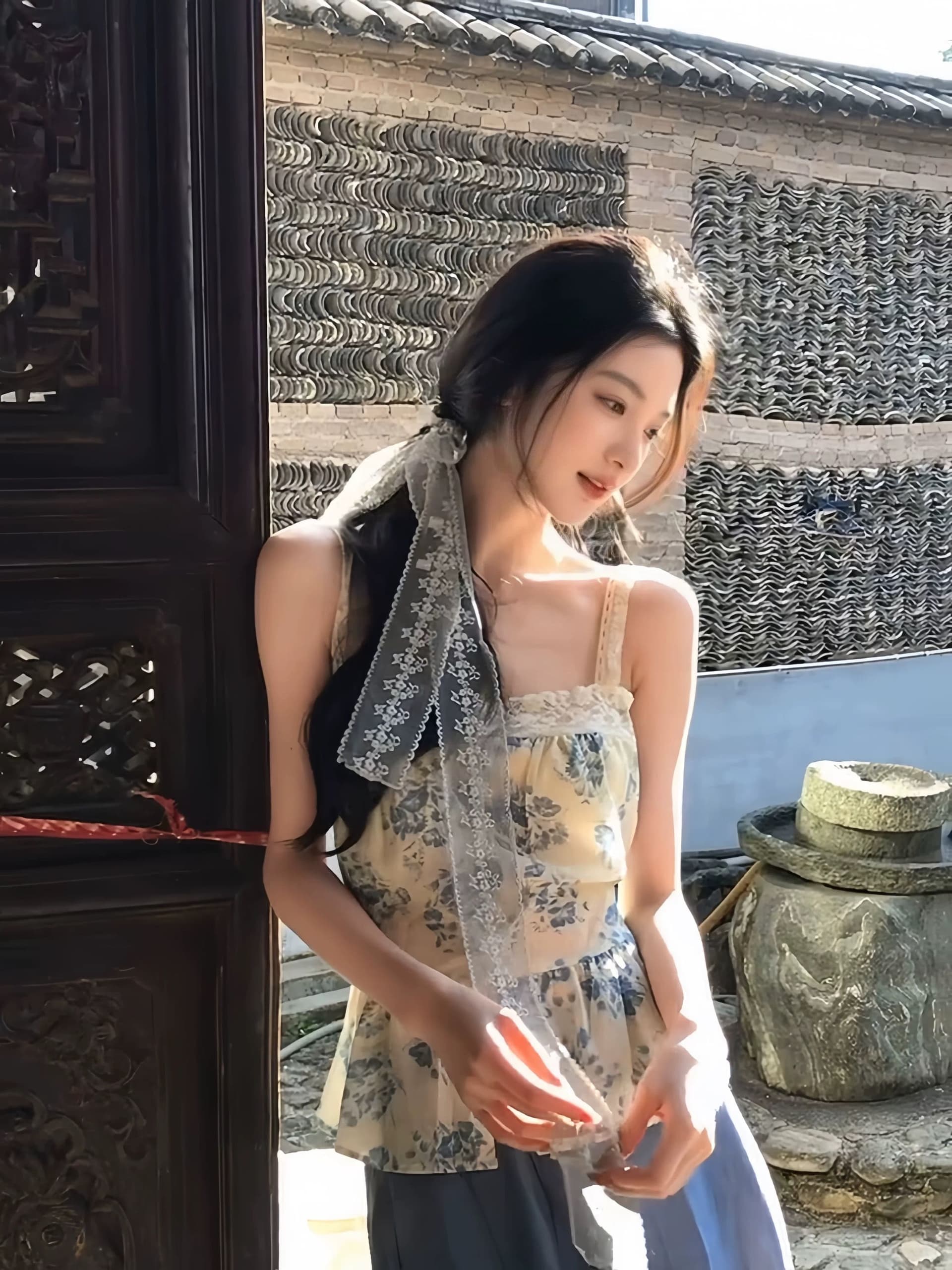 한 부서 꽃무늬 레이스 조각 캐미솔 여름 해변가 휴가 바람 허리 수축 슬림해 보이는 고유 한 아름다운 맨위 상세 이미지 12