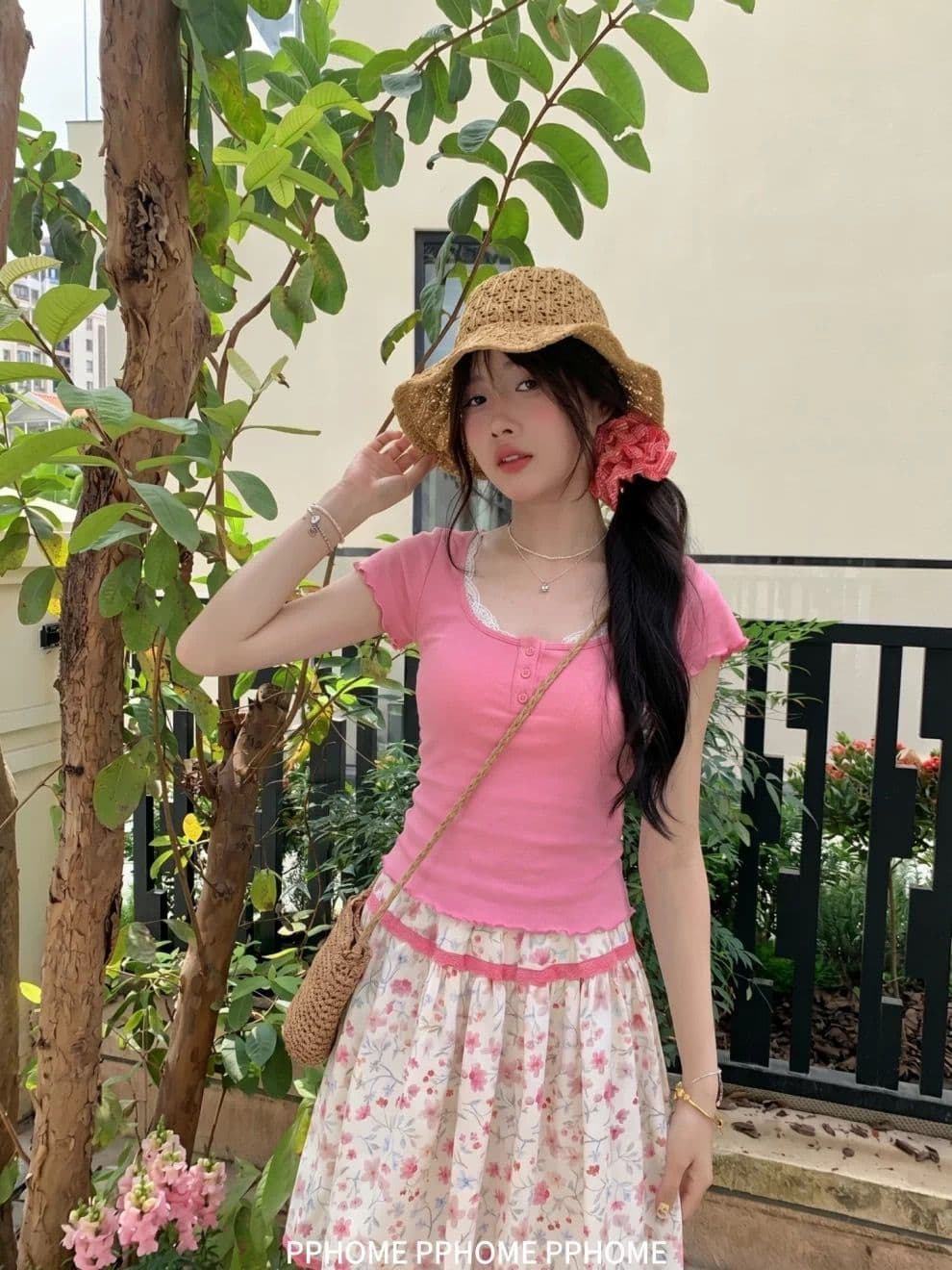 원본 것 원본 원단 주간 고양이 흔들어서 톤 품질 프릴 여성 티셔츠 한 부서 패치워크 꽃무늬 반신 스커트 상세 이미지 3