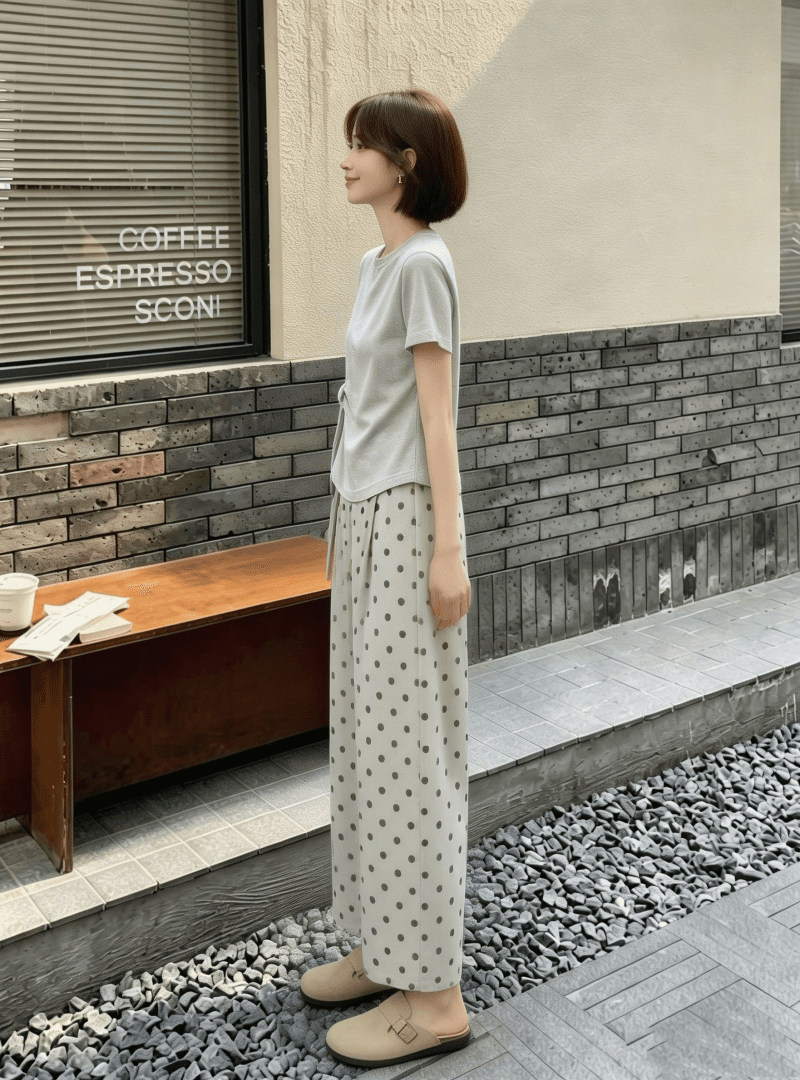 차가운 실크 차가운 면 2026 여름 새로운 한 부서 패션 회색 맨위 도트 무늬 캐주얼 바지 투피스 세트 세트 상세 이미지 7