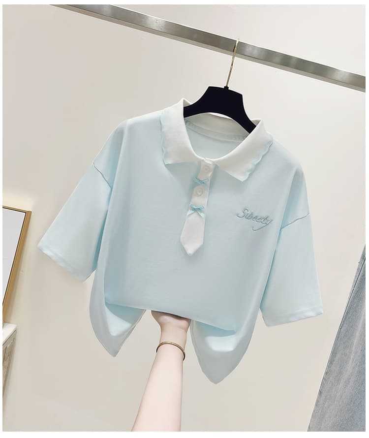 생각하기 Loy 실사 2026 학원 스타일 패치워크 색상 POLO 칼라 반팔 미니멀리즘 티셔츠 슬림해 보이는 풀오버 맨위 상세 이미지 14