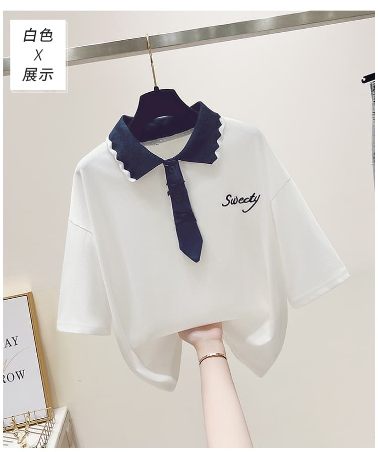 생각하기 Loy 실사 2026 학원 스타일 패치워크 색상 POLO 칼라 반팔 미니멀리즘 티셔츠 슬림해 보이는 풀오버 맨위 상세 이미지 19