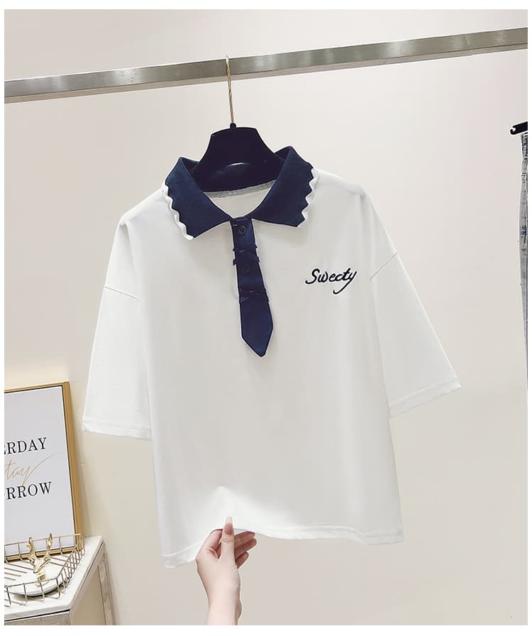 생각하기 Loy 실사 2026 학원 스타일 패치워크 색상 POLO 칼라 반팔 미니멀리즘 티셔츠 슬림해 보이는 풀오버 맨위 상세 이미지 22