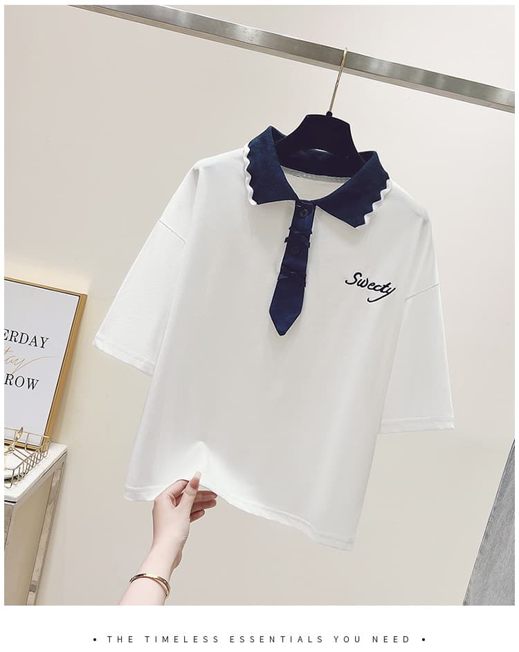생각하기 Loy 실사 2026 학원 스타일 패치워크 색상 POLO 칼라 반팔 미니멀리즘 티셔츠 슬림해 보이는 풀오버 맨위 상세 이미지 23