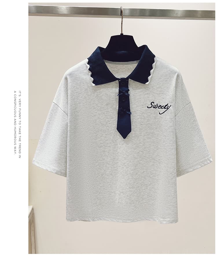 생각하기 Loy 실사 2026 학원 스타일 패치워크 색상 POLO 칼라 반팔 미니멀리즘 티셔츠 슬림해 보이는 풀오버 맨위 상세 이미지 26