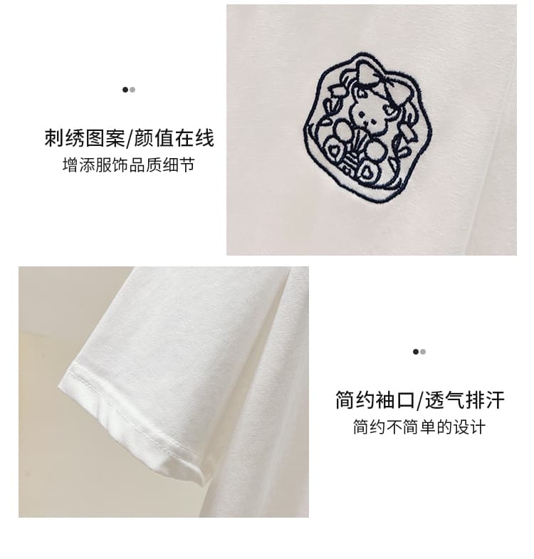 생각하기 Loy 실사 2026 여름 새로운 작은 곰 자수 학원 스타일 페이크 레이어드 루즈핏 POLO 칼라 반팔 티셔츠 상세 이미지 7