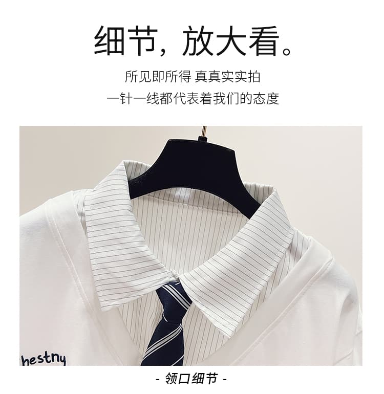 생각하기 Loy 실사 2026 여름 새로운 작은 곰 자수 학원 스타일 페이크 레이어드 루즈핏 POLO 칼라 반팔 티셔츠 상세 이미지 23