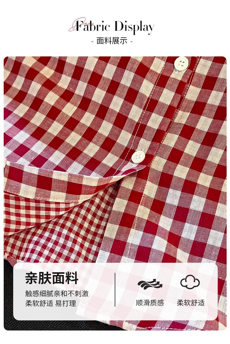 소녀 바람 격자 무늬 셔츠 반팔 여름 새로운 루즈핏 폴로 칼라 자수 셔츠 외국 가스 다용도 반소매 맨위 상세 이미지 6