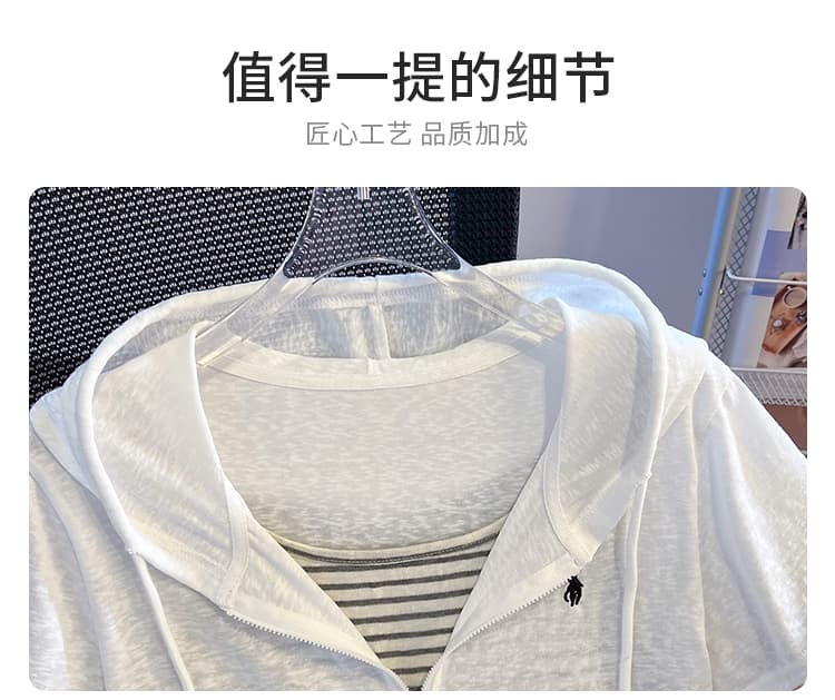 생각하기 Loy 실사 2026 여름 새로운 페이크 레이어드 더블 지퍼 후드 반팔 티셔츠 핫걸 슬림해 보이는 맨위 상세 이미지 7