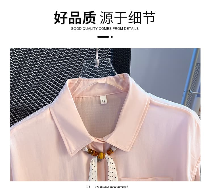 생각하기 Loy 실사 POLO 칼라 반팔 여성 셔츠 새로운 도트 무늬 리본 쇼트 스타일 펌프 로프 허리 수축 슬림해 보이는 맨위 상세 이미지 28