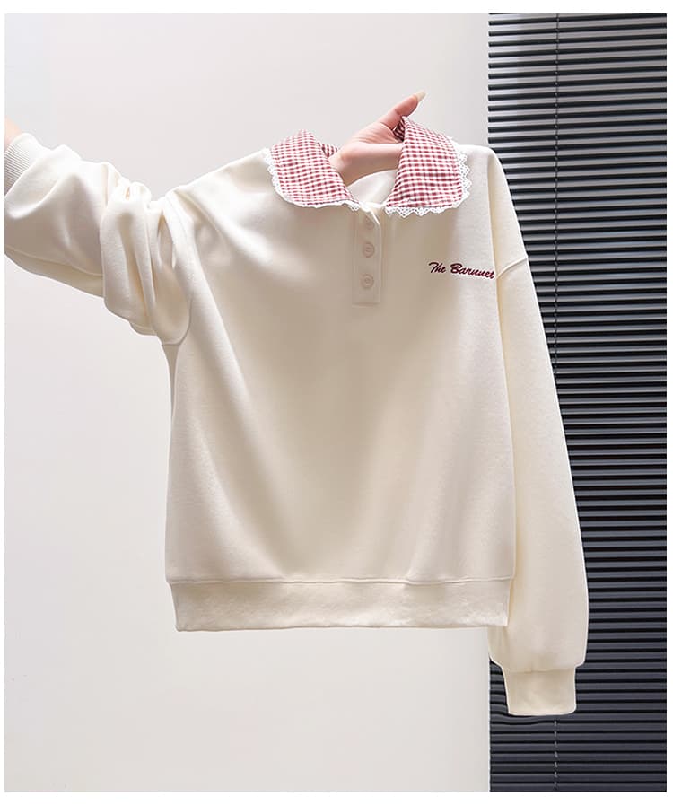 생각하기 Loy 실사 2026 가을 새로운 학원 스타일 패치워크 색상 체크무늬 POLO 칼라 작은 청신 다용도 후드티 상세 이미지 12