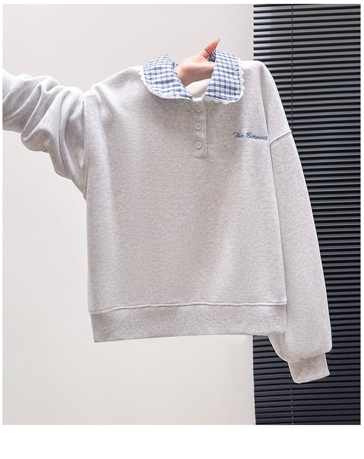생각하기 Loy 실사 2026 가을 새로운 학원 스타일 패치워크 색상 체크무늬 POLO 칼라 작은 청신 다용도 후드티 상세 이미지 15
