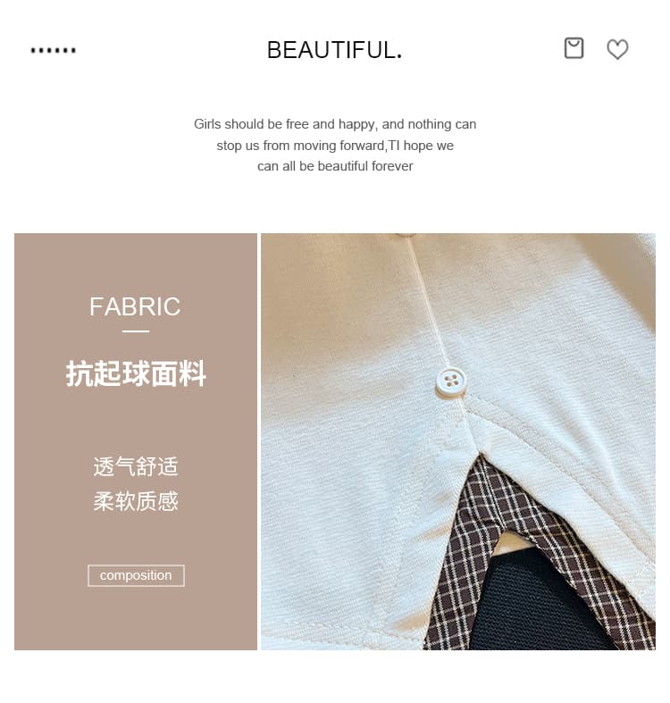 생각하기 Loy 실사 2026 새로운 패치워크 색상 체크무늬 POLO 칼라 허리 수축 페이크 레이어드 슬림해 보이는 풀오버 맨위 상세 이미지 6