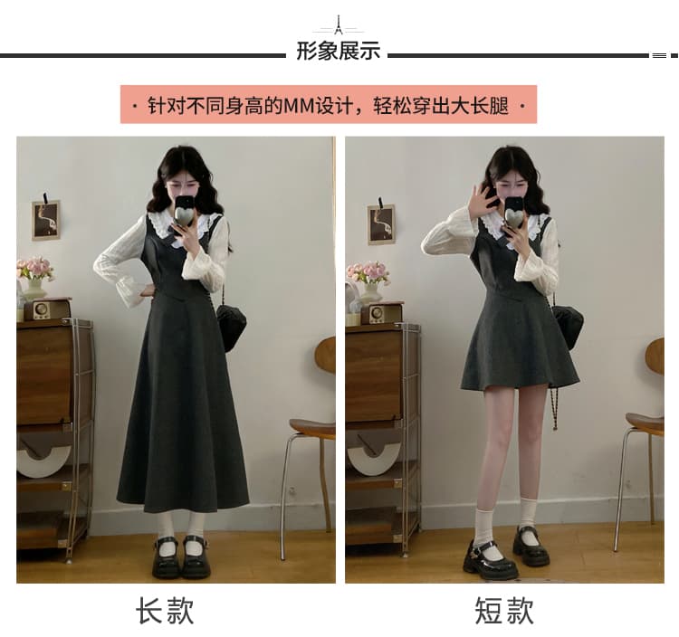 실사 달콤한 스타일 모직 천 골드 치마 여성 가을 겨울 새로운 그는 벤 바람 마이크로 지방 빅 사이즈 허리 수축 슬림해 보이는 드레스 상세 이미지 7