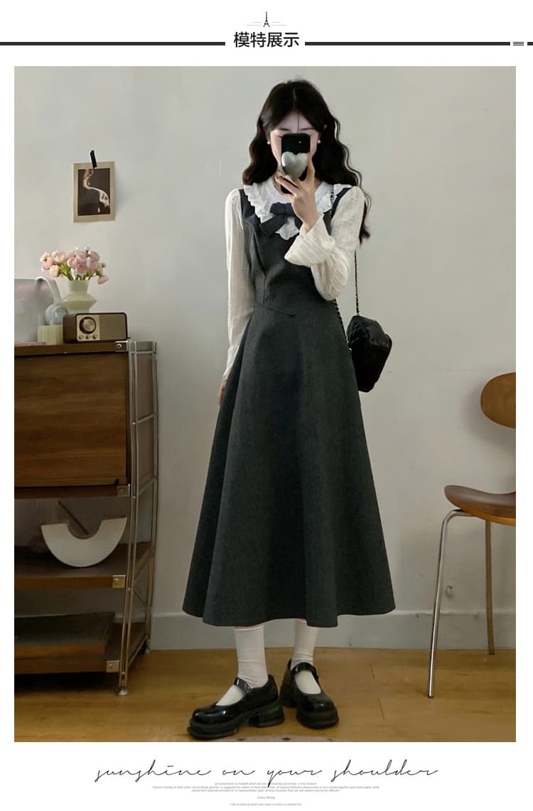 실사 달콤한 스타일 모직 천 골드 치마 여성 가을 겨울 새로운 그는 벤 바람 마이크로 지방 빅 사이즈 허리 수축 슬림해 보이는 드레스 상세 이미지 10