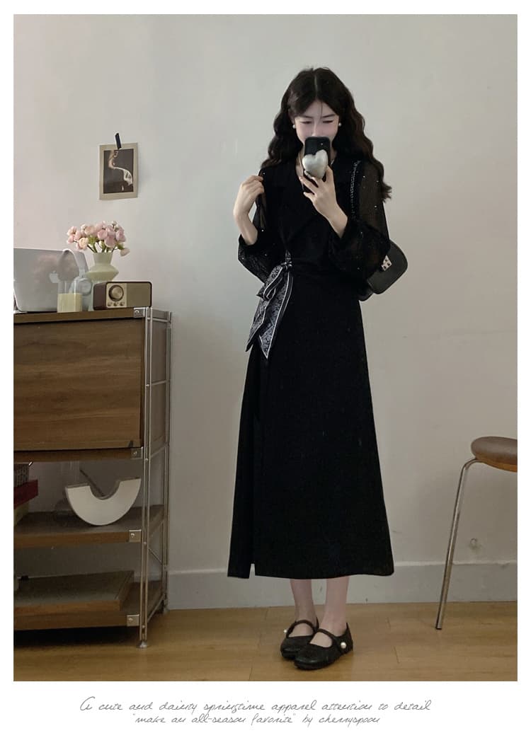 실사 빅 사이즈 여성 의류 작은 샤넬 스타일 페이크 레이어드 여성 드레스 봄 여름 고급 센스 착용 가져 가라. 품격 슬림해 보이는 작은 검은 드레스 상세 이미지 22