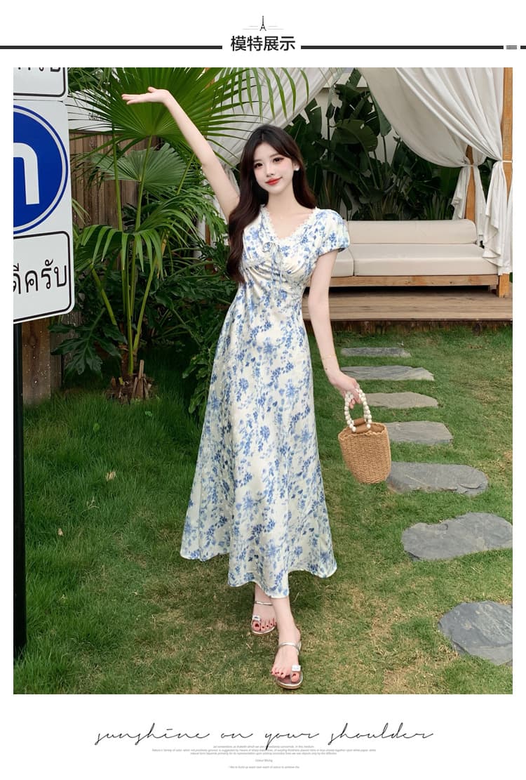 실사 빅 사이즈 여성 의류 프랑스식 자이언트 잘 생긴 자카드 원단 V넥 레이스 조각 디자인 몸매 가꾸기 품격 드레스 상세 이미지 7