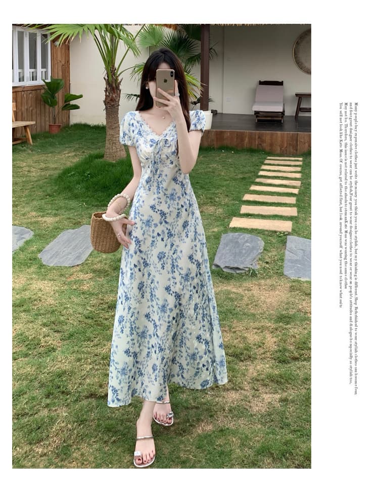 실사 빅 사이즈 여성 의류 프랑스식 자이언트 잘 생긴 자카드 원단 V넥 레이스 조각 디자인 몸매 가꾸기 품격 드레스 상세 이미지 14