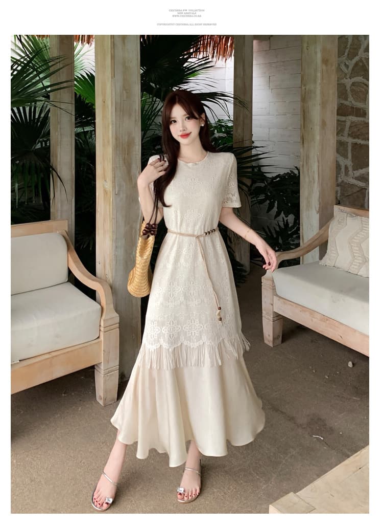 실사 빅 사이즈 지방 mm 여름 새로운 품격 우아함 빛 요리 한 바람 레이스 술 페이크 레이어드 드레스 상세 이미지 12