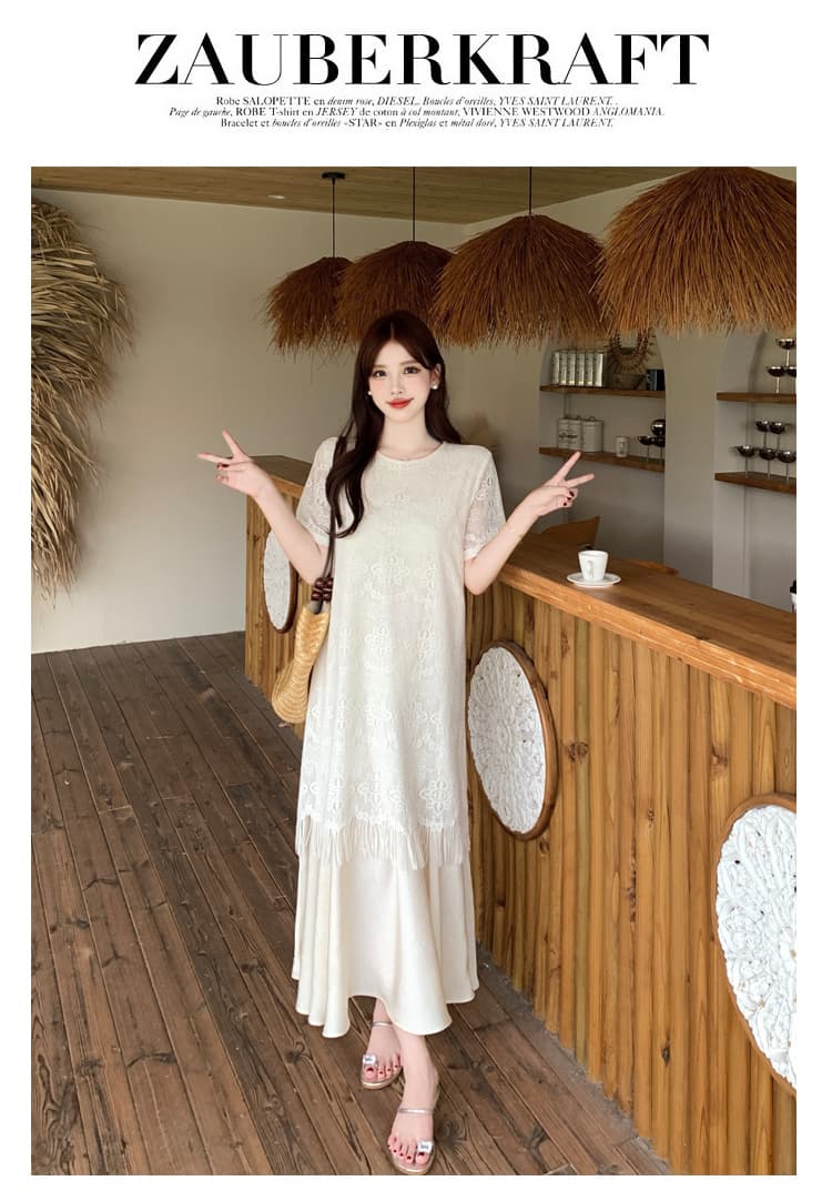 실사 빅 사이즈 지방 mm 여름 새로운 품격 우아함 빛 요리 한 바람 레이스 술 페이크 레이어드 드레스 상세 이미지 20