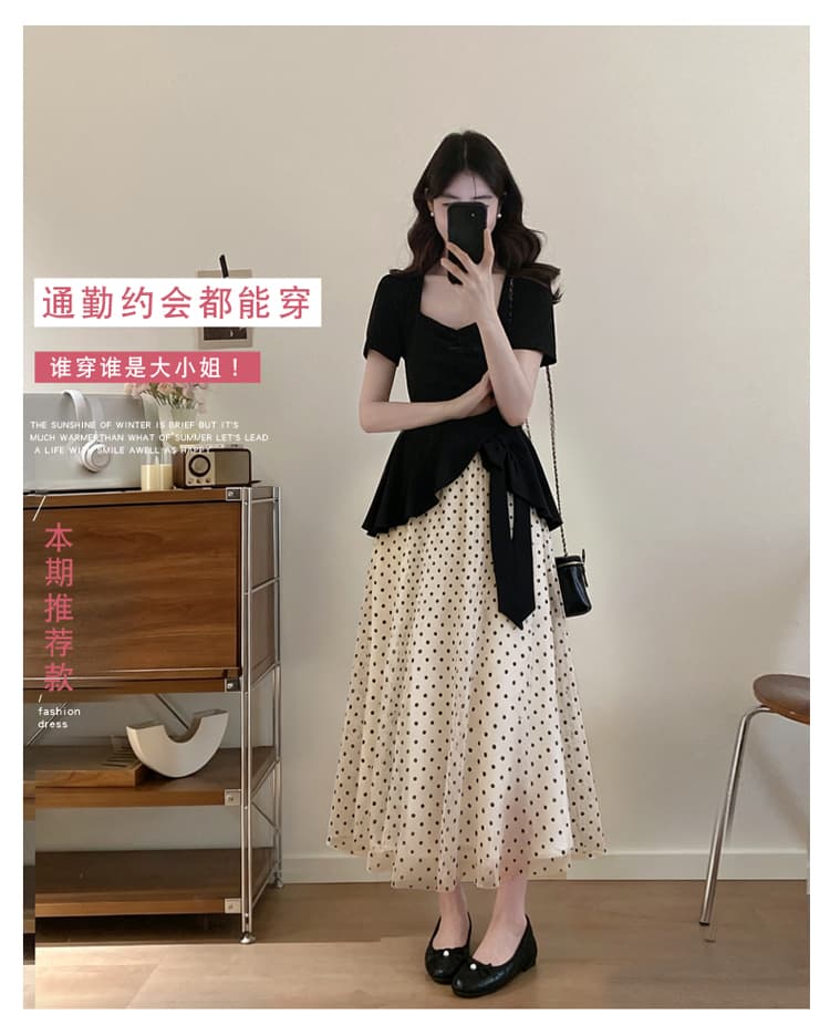실사 빅 사이즈 여성 의류 지방 mm 슬림해 보이는 미니멀리즘 관대 한 드레스 디자인 센스 페이크 레이어드 망사 치마 그는 벤 바람 상세 이미지 2