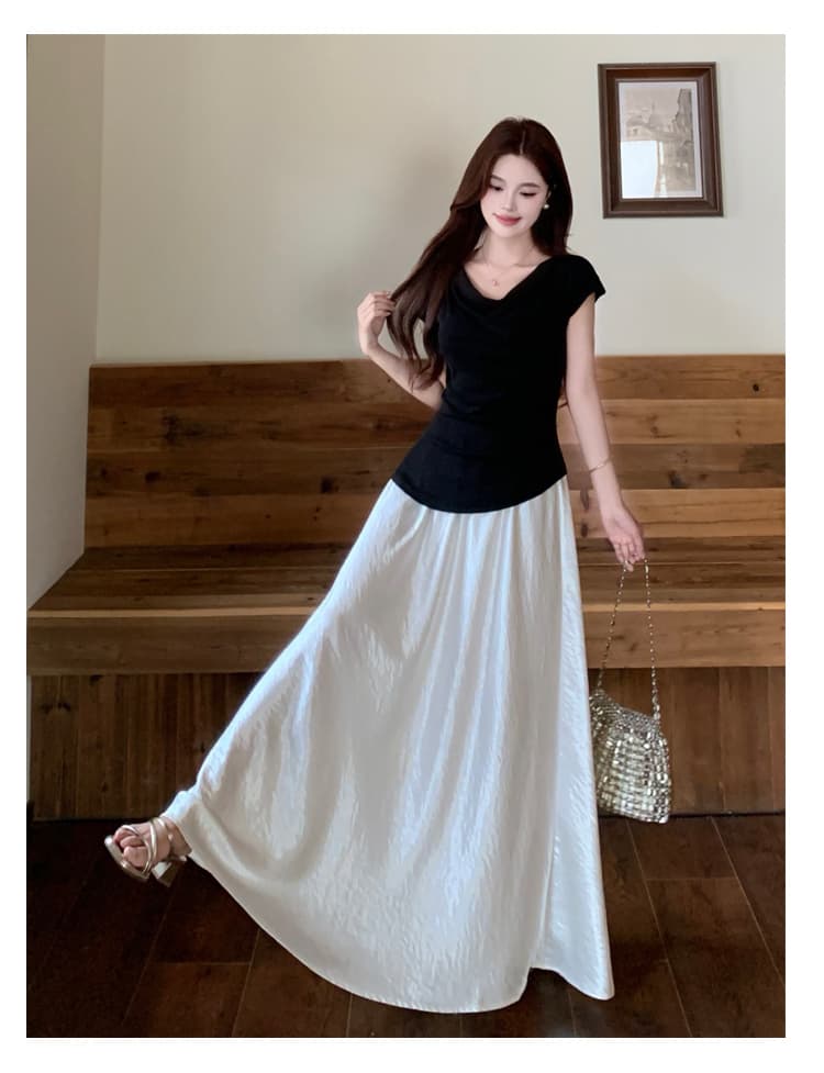 실사 여름 ootd 착용 가져 가라. 빅 사이즈 슬림해 보이는 세트 한 부서 흔들다 칼라 오프숄더 둘 착용 맨위 출퇴근 투피스 세트 상세 이미지 15