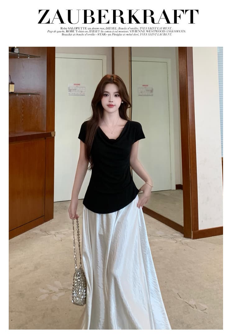 실사 여름 ootd 착용 가져 가라. 빅 사이즈 슬림해 보이는 세트 한 부서 흔들다 칼라 오프숄더 둘 착용 맨위 출퇴근 투피스 세트 상세 이미지 21