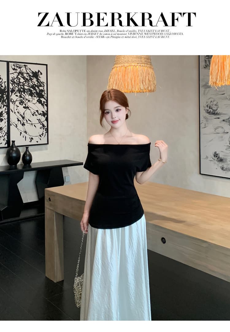 실사 여름 ootd 착용 가져 가라. 빅 사이즈 슬림해 보이는 세트 한 부서 흔들다 칼라 오프숄더 둘 착용 맨위 출퇴근 투피스 세트 상세 이미지 28