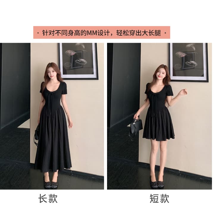 실사 파리 전복 빅 사이즈 여성 의류 프랑스식 검정색 고급 센스 나비 매듭 디자인 롱 코트 허리 수축 드레스 상세 이미지 7