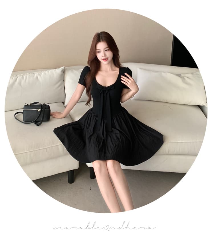 실사 파리 전복 빅 사이즈 여성 의류 프랑스식 검정색 고급 센스 나비 매듭 디자인 롱 코트 허리 수축 드레스 상세 이미지 12